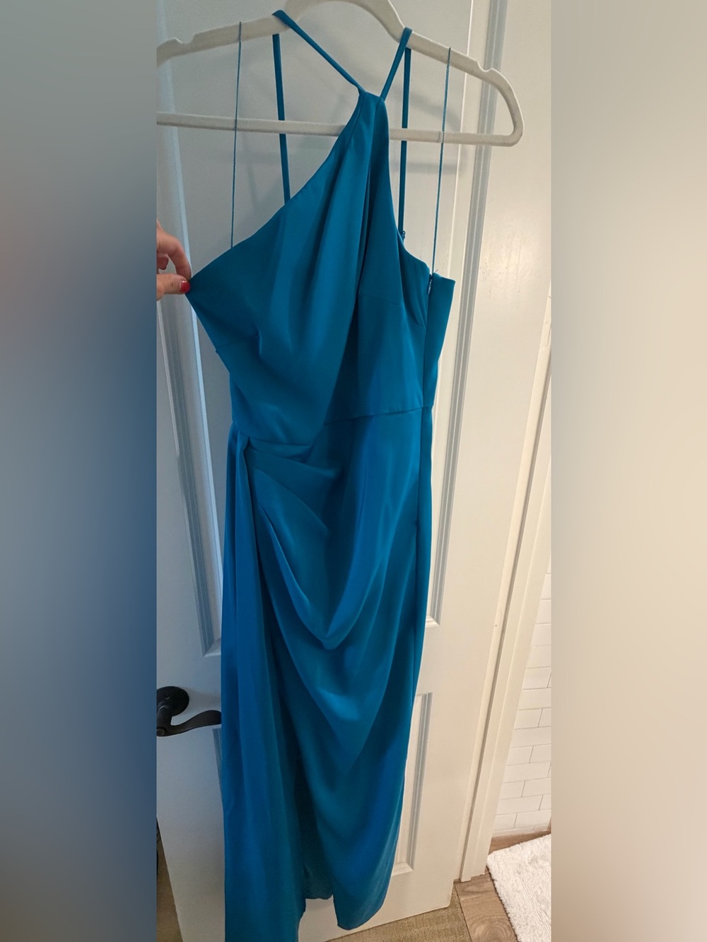 Aidan Mattox Teal Blue Draped Halter Maxi Dress Size 6